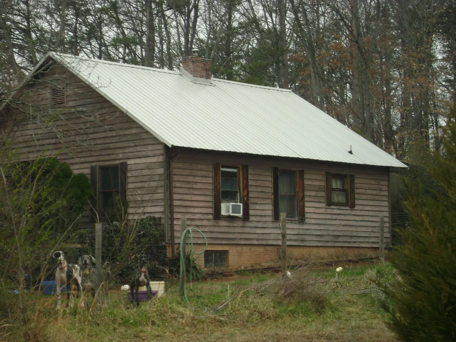 White metal roof on an old wood sided farmhouse, from a Asphalt Shingle Roof Repair job in Calhoun